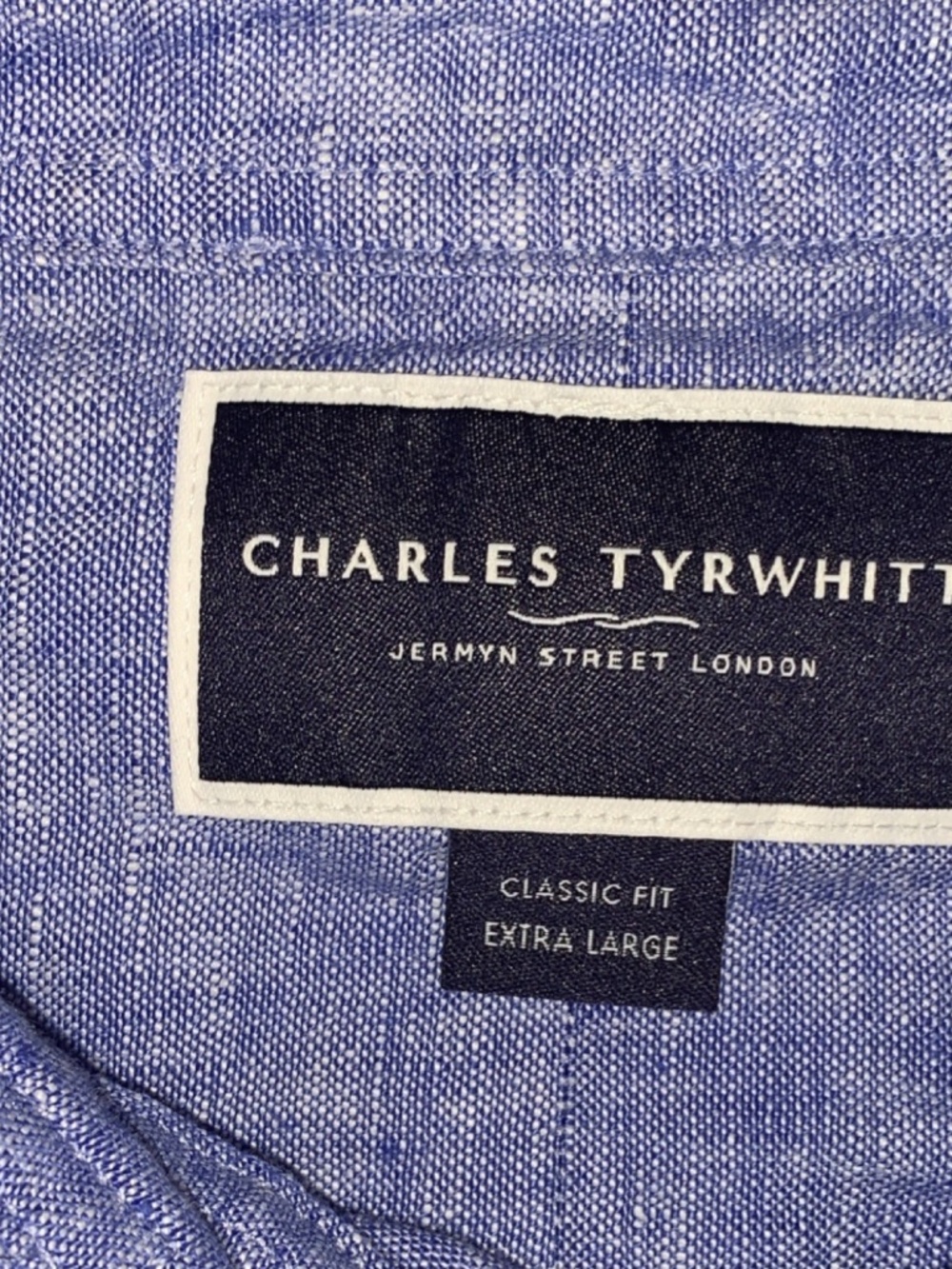 Charles Tyrwhitt Men's Linen Classic Fit Blue Button-Up Long Sleeve XL SKU 014 - Picture 5 of 6
